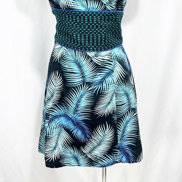 Free People Palm Tree Smocked Tie Back Dress Embroidered Black Aqua 8 - Picture 3 of 10